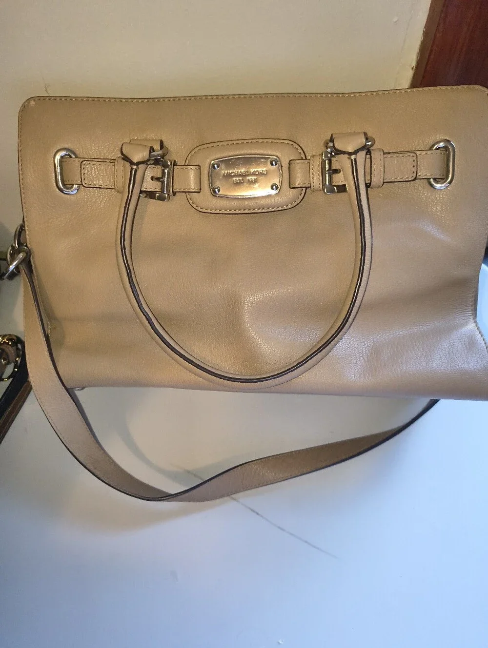 Michael Kors Nude/Tan Leather Satchel with Gold Hardware